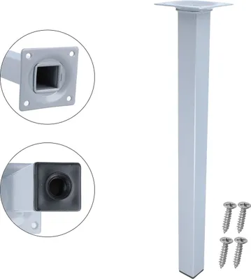 Produktbild von Tischbein Silber Möbelfuss Eckig 25x25mm Möbelbein Möbelstempel M10 Gewindegang Stahlstütze 500mm