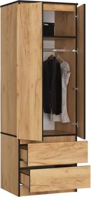 Image de BDW, Armoire 2 portes 2 tiroirs, 180x60x51 cm, chêne Craft