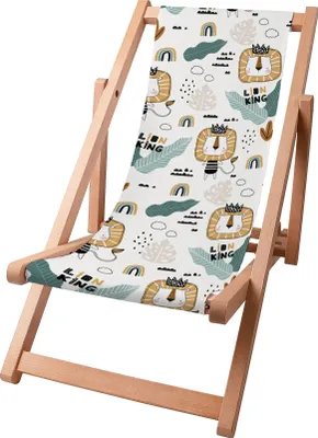 Produktbild von Dreamroots Kinder Liegestuhl klappbar Holz bis zu 130 kg, Sonnenliege klappbar mit 3-stufiger Neigungsregulierung der Rückenlehne, Lion King
