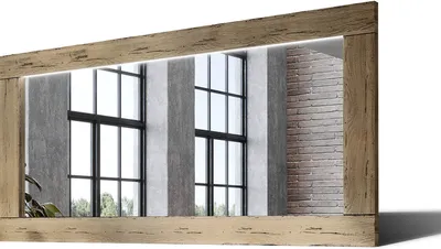 Produktbild von 160x70 Rechteckig Rustikal Wandspiegel mit Rahmen massivholz Eichenholz mit Beleuchtung Horizontal | Individuell Spiegel Nach Maß | LDR225 Oak Classic Gealterte Oberfläche