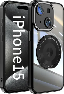 Image de Etui pour téléphone portable pour iPhone 15 protection militaire transparente avec anneau magnétique et housse pour appareil photo noir