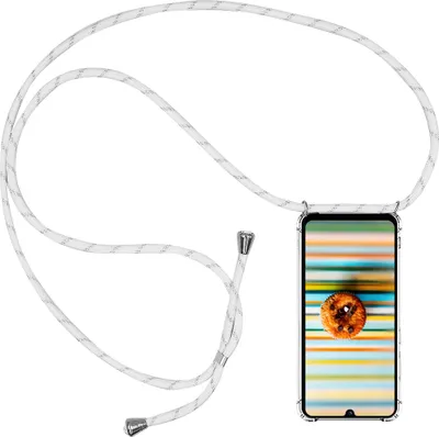 Produktbild von CLM-Tech Handykette kompatibel mit Samsung Galaxy M52 5G - Hülle mit Kordel zum Umhängen - Silikon Schutzhülle transparent mit Band Schnur, weiß silber