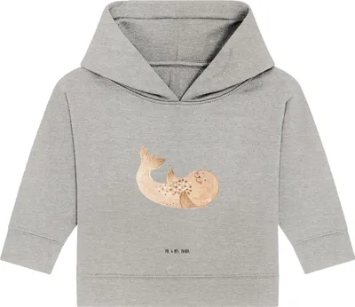 Produktbild von Mr. & Mrs. Panda Organic Baby Hoodie Robbe Liegen 24. - 36. Monat - Heather Grey - Geschenk, Lachen, Kapuzenshirt, Robben, Lustige Sprüche, Strand, Nordsee, Ostsee