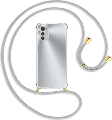 Produktbild von Handykette Backcover-Schutzhülle mit Band (Metall goldfarben) für Motorola Moto E32, Moto E32s - silbergrau