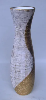 Produktbild von Dekovase Keramik Gold Weiss ca.60 CM - Modell: Goldrausch F - Oval mit Wellenmuster