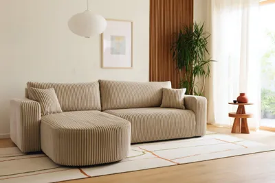 Produktbild von Ecksofa mit Schlaffunktion & Bettkasten KYOTO, Beige Breitcord