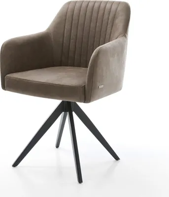 Produktbild von DELIFE Esszimmerstuhl Greg-Flex Mikrofaser Taupe Vintage Kreuzgestell kantig Schwarz Taschenfederkern