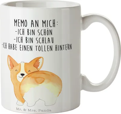 Produktbild von Mr. & Mrs. Panda Kaffeebecher Corgi Po - Weiß - Geschenk, Hund, Teetasse, Achtsamkeit, Spruch, Tierliebhaber, haferl, schöne tasse, Positiv, Kaffeetasse, Corgie