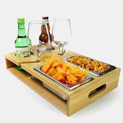 Produktbild von Couch Bar Holz Snackbox Weinglashalter Rechteckig Edelstahl Snackschalen Sofa Bar