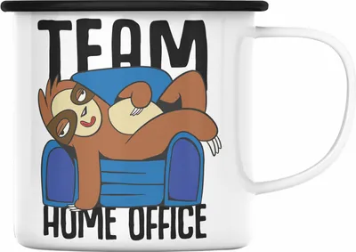Produktbild von Trendation - Team Home Office Emaille Tasse Geschenk Gadget Geschenkidee Kollegin im Homeoffice (Schwarz)