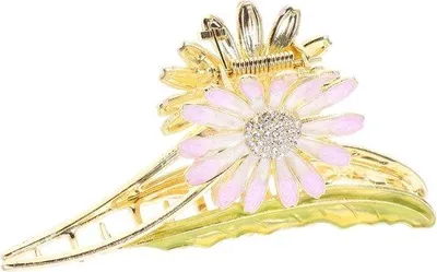 Image de Barrette à fleurs pour femme - grande barrette avec ornements métalliques pour cheveux épais