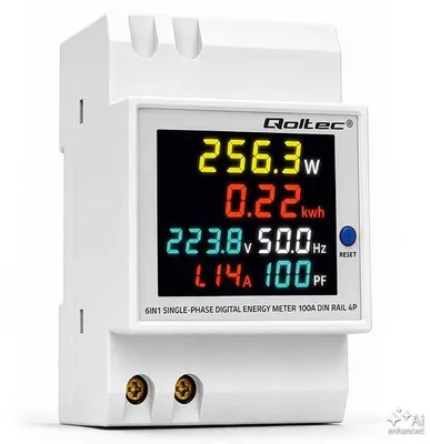 Obrázok produktu pre Qoltec, merač spotreby energie, jednofázový, montáž na DIN koľajnicu, 230 V, 100 A