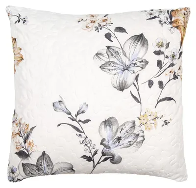 Produktbild von Clayre & Eef Kissenbezug 50x50 cm Weiß Grau Polyester Blumen