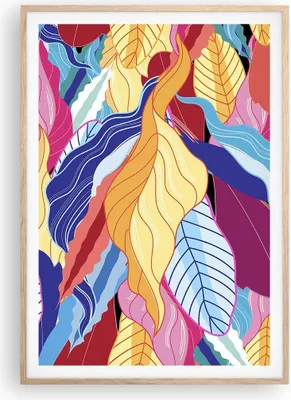 Produktbild von Gerahmtes Poster - Rahmen in heller Eiche - Muster Blätter bunt - 70x100 cm - Wand Bild - Wanddeko - Wandbilder - Wandposter - Bilderrahmen - Bilder - Kunstdruck - Wandbild - P2NPA70x100-4269