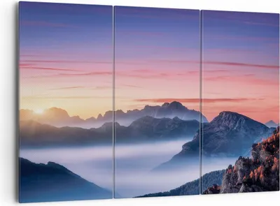 Produktbild von Bild auf Leinwand - Leinwandbild - 3 Teile - Westen Sonne Berge - 165x110cm - Wand Bild - Wanddeko - Wandbilder - Leinwanddruck - Bilder - Wanddekoration - Leinwand bilder - Wandbild - CE165x110-4525