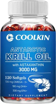 Produktbild von Antarctic Krill Oil 3000mg (120 Kapseln) Nahrungsergänzungsmittel, Gelenke,  Herz, Blutdruck, Haare, Haut, Knochen, Immunsystem