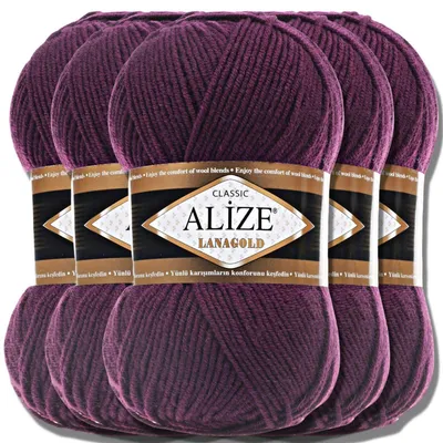 Image de Alize 5 x 100 g de laine Lanagold, unie, crochet, tricot (Prune | 111)