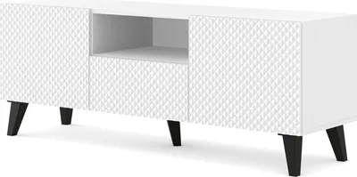 Obrázek produktu pro TV skříňka RAVENNA C 150 cm 2D1S bílá matná / bílý lesk s černými nohami Americká spodní skříňka TV stolek Příborník TV deska