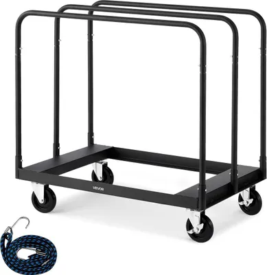 Produktbild von Drywall Cart Dolly, 816 kg Load Capacity, Steel Panel Truck Cart with 12.5 mm Swivel Casters, Lumber Drywall Dolly with with Tie-Down Strap & 3 Side Handrails for Factory, Warehouse, Garage, Black