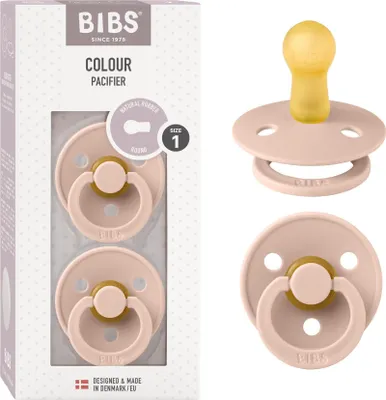Produktbild von BIBS Colour Schnuller 2er-Pack, BPA-frei, Kirschform Nippel. Naturkautschuk / Latex, Hergestellt in Dänemark. Größe 1 (0-6 Monate), Blush / Blush