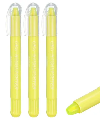 Image de Lot de 3 marqueurs fluo gel, couleur jaune. Ne transpercent pas. Stylo à bille rotatif