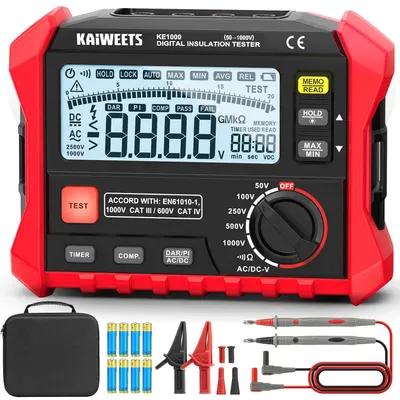 Productafbeelding van KAIWEETS KE1000 Isolatiemeter | 100GΩ 1000V Digitale Isolatietester