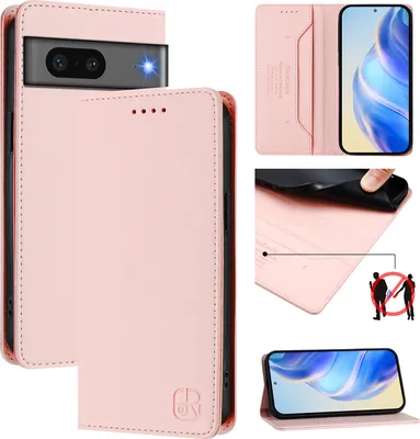 Produktbild von Lederhülle für Google Pixel 7 Hülle Flip Brieftasche Kartenfächern Ständer Schutzhülle Pink