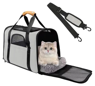 Image de Cage de transport pliable pour chat, en tissu Oxford respirant, avec bandoulière, jusqu'à 13 kg