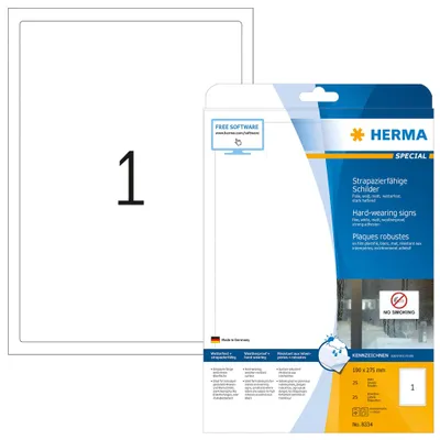 Immagine prodotto di Etichette HERMA A4 bianco 190x275 mm pellicola adesiva estremamente resistente opaca 25 pezzi