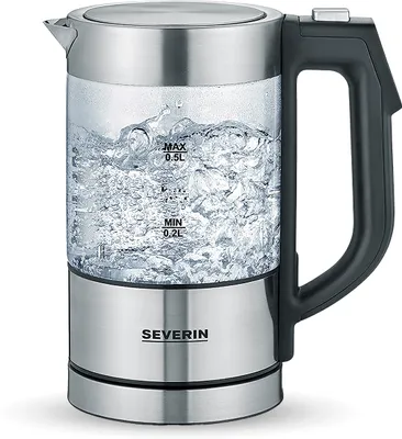 Produktbild von Wasserkocher Temperaturauswahl Glas SEVERIN WK 3458 0,5 L Edelstahl Digital Mini WK 3458 aus Edelstahl, gebürstetschwarzsilber Wasserkocher Wasserkocher Edelstahl Wasserkocher Klein Wasserkocher Tee