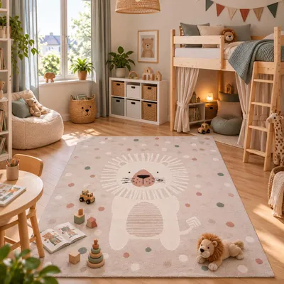 Produktbild von Kinder Teppich Happy Kids Löwe Beige Bunt, Größe:200x290 cm