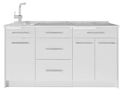 Obrázok produktu pre Kuchynský blok Vicco Fame-Line Biely vysoký lesk/biely 150 cm, AP Marble, Model 65331