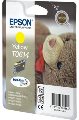 Produktbild von Epson Teddybear Singlepack Yellow T0614 DURABrite Ultra Ink, Gelb, Tinte auf Pigmentbasis, 8 ml, 1 Stück(e), Einzelpackung