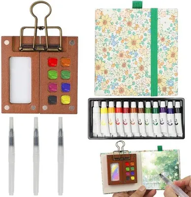 Immagine prodotto di Set di acquerelli per bambini - Design portatile - Con tavolozza e album da disegno