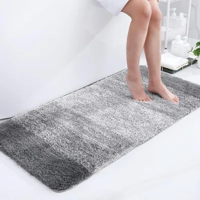 Obrázek produktu pro Měkká koupelnová předložka, 50 x 80 cm, protiskluzová, pratelná, s dlouhým vlasem, savá mikrovlákna, šedá