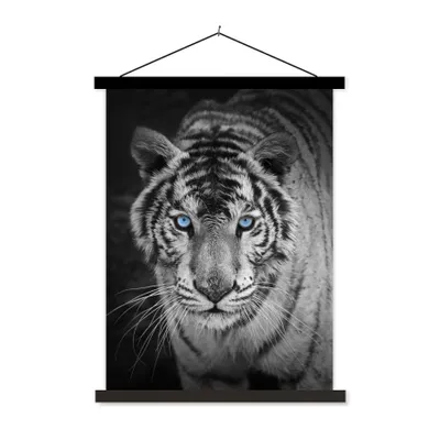 Produktbild von MuchoWow® Textilposter Tiere - Tiger - Schwarz und weiß - Augen - Blau 40x53 cm mit schwarzem Rahmen - Abbildung