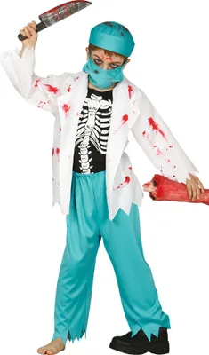 Produktbild von Zombie Arzt Halloween Kinderkostüm Doktor Horror Grusel Outfit Chirurg Spuk Spukhaus Arztkittel, Größe: 140/146 Farbe: Blau
