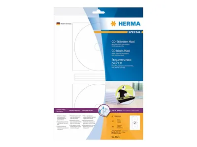 Immagine prodotto di HERMA CD-Etiketten Maxi A4 weiß 116 mm Papier opak 20 St.