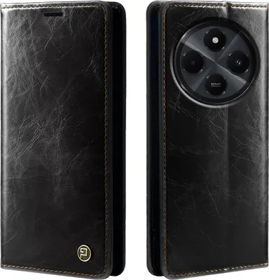 Produktbild von Handyhülle für Xiaomi Redmi 14C Kunstleder Flip Vintage Cover Hülle RFID Schutz Case Kartenfach Farbe: Schwarz