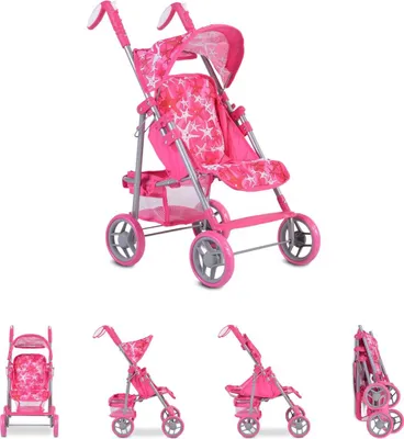 Produktbild von Moni Puppenwagen Stars 9351 faltbar, Rückenlehne und Schiebegriffe verstellbar pink