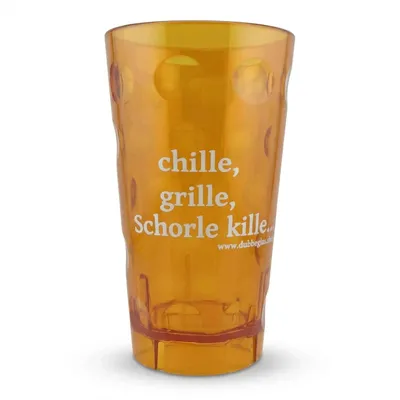 "Chille, Grille, Schorle kille..." Dubbebecher (Orange) aus Plastik - 0,5 Liter - Pfälzer Dubbeglas