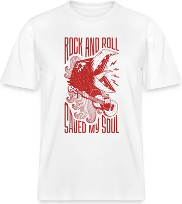 Produktbild von Spreadshirt Rock And Roll Saved My Soul Retro Tattoo Style Festival Relaxed Fit Uni T-Shirt, L, Weiß