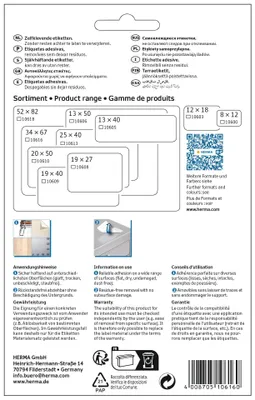 Zdjęcie produktu dla HERMA 10616, Biały, Zaokrąglony prostokąt, Papier, 32 ark., 34 mm, 67 mm