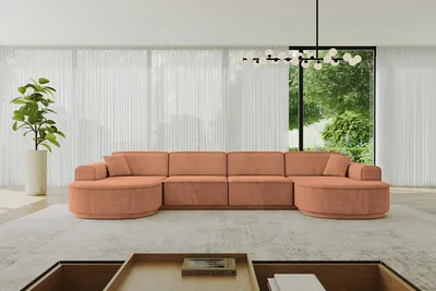 Produktbild von ALTDECOR Ecksofa in U-Form MARI-U2-v3 - 388x171x83 cm Apricot - Corner Sofa Bett Eckcouch Couch L-Form Wohnlandschaft Cauchsofa