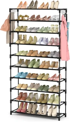 Productafbeelding van Schoenenrek 10 niveaus, voor hal, metaal, zwart, 155 cm