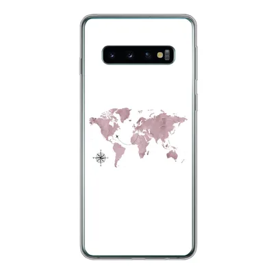 Produktbild von MuchoWow® Handyhülle Schutzhülle Hülle für Samsung Galaxy S10 Weltkarte - Rosa - Flugzeug Silikon Softcase Handy Hülle - Handytasche