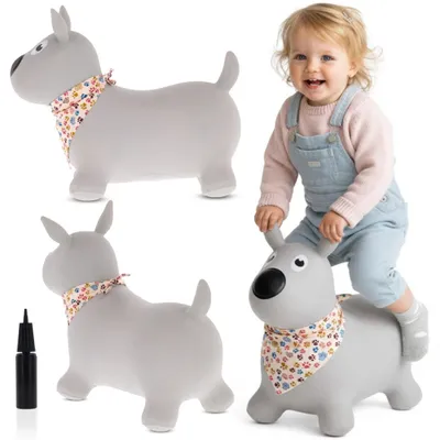 Produktbild von SUN BABY hüpftiere ab 1 Jahr mit Pumpe aufblasbares Hüpfspielzeug aus hochwertigem und strapazierfäh Gummi grauer Hund