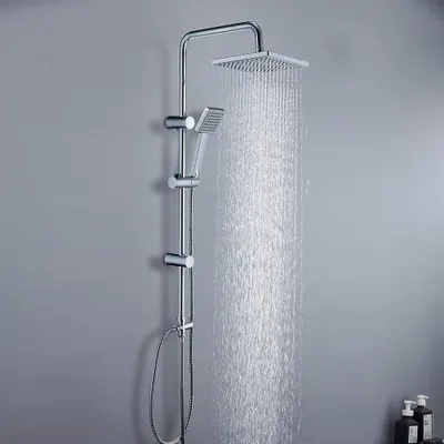 Produktbild von Verchromte quadratische Brausesäule mit Handbrause und Kopfbrause in abs 1 Jet