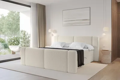 Produktbild von ALTDECOR Boxspringbett mit Fußteil - H3 Matratze und Topper - EVON-Z - 120x200 - Beige - Doppelbett, Boxbett, Polsterbett mit Bettkasten mit Stauraum und Kopftei