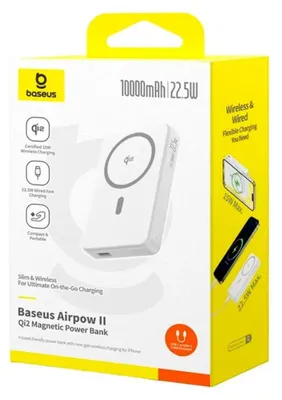 Produktbild von Baseus P10080000213-00, 10000 mAh, Kabelloses Aufladen, 3,7 V, 22,5 W, Weiß